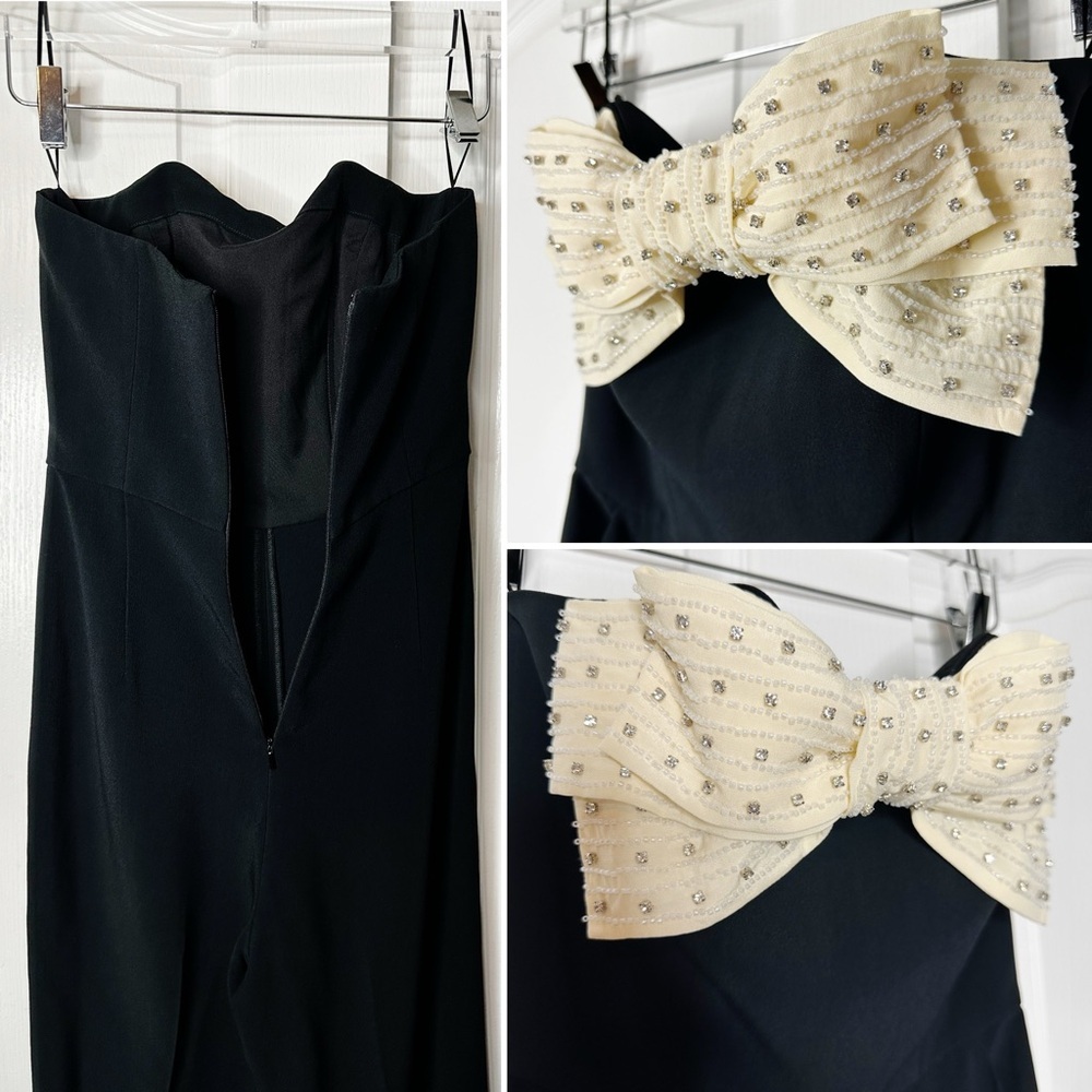 Saloni Sabine Strapless Bow Jumpsuit Black Ivory US 4 NWOT - Picture 7 of 16